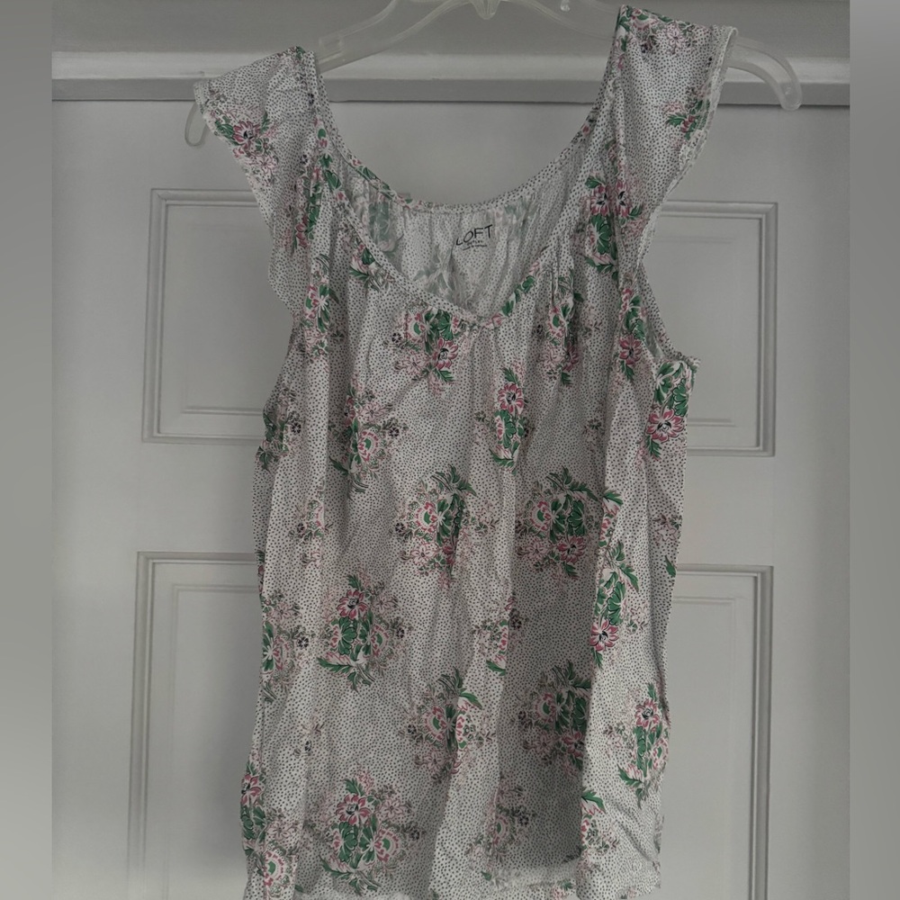 LOFT Floral Blouse - White, Green, and Pink